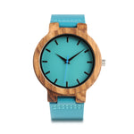 Blue Leather Wooden Watch