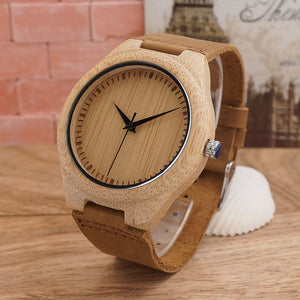 Khaki Leather Wooden Watch