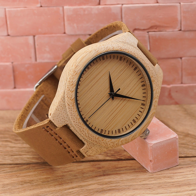 Khaki Leather Wooden Watch