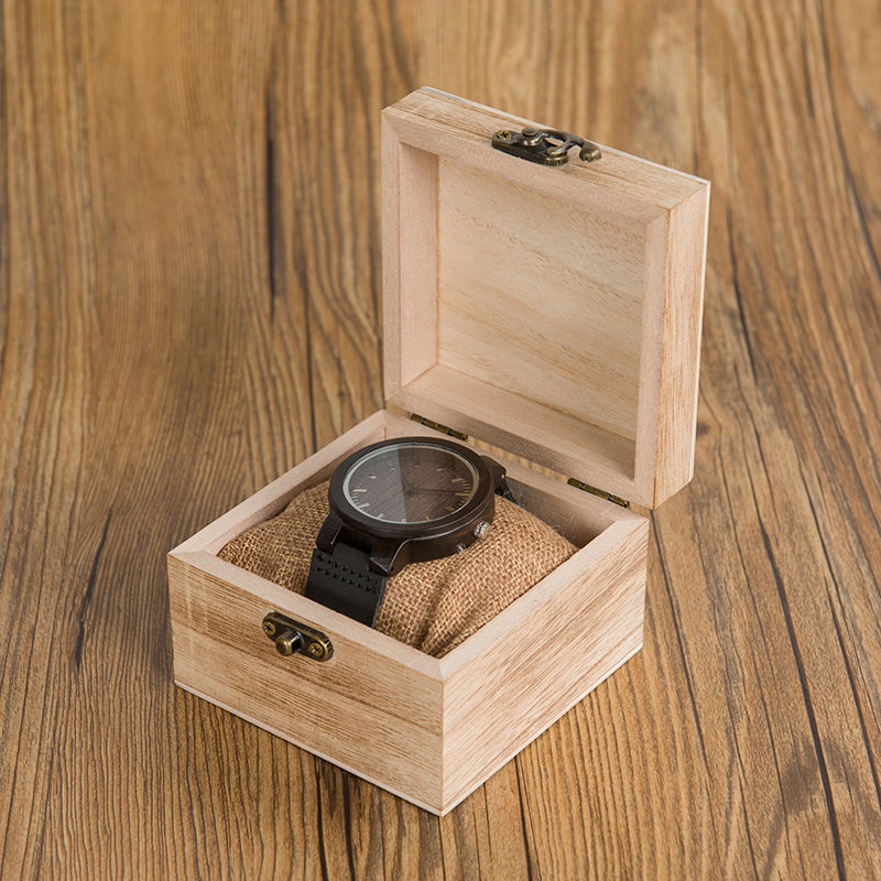 Black Leather Wooden Watch V2