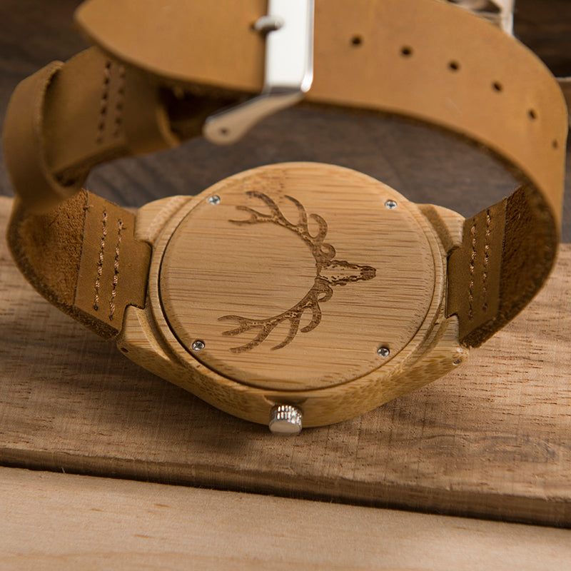 Deer Head Leather Wooden Watch