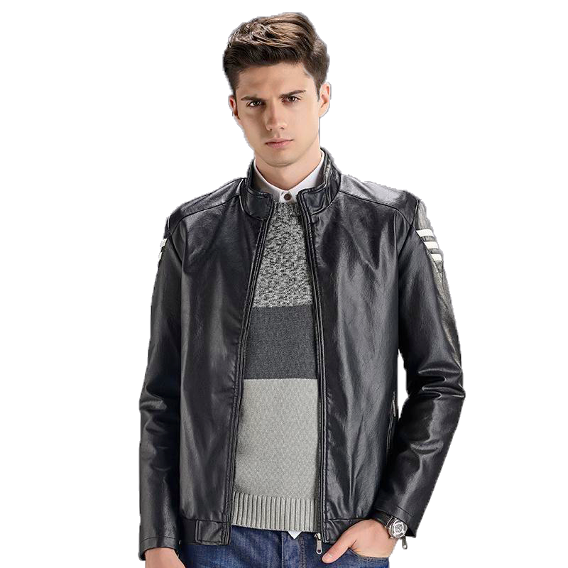 Triple Stripe Leather Jacket (Black & Blue)
