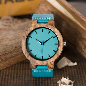 Blue Leather Wooden Watch