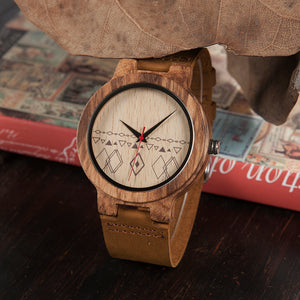 Zebra Leather Wooden Watch