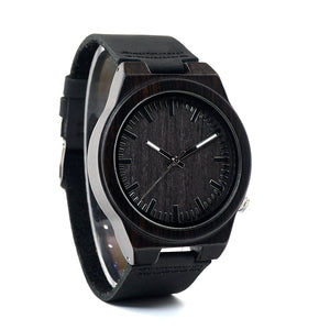 Black Leather Wooden Watch V1