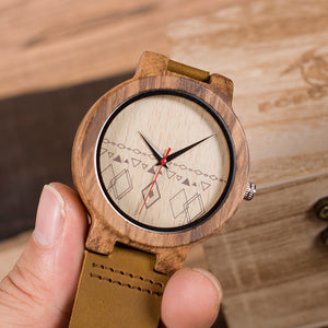 Zebra Leather Wooden Watch