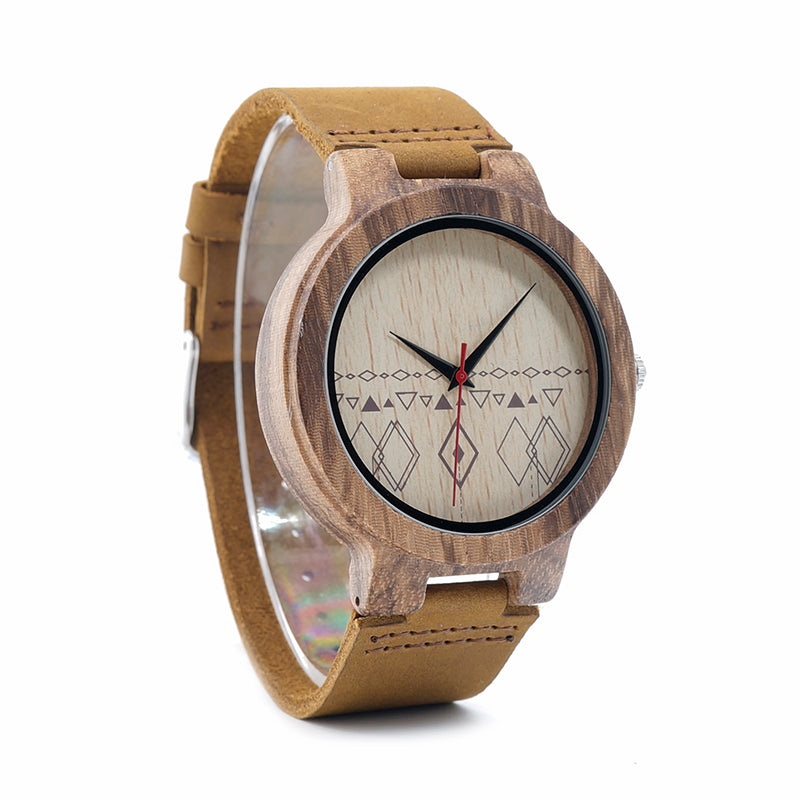 Zebra Leather Wooden Watch