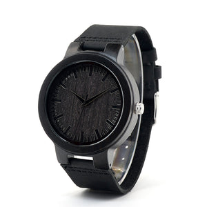 Black Leather Wooden Watch V2