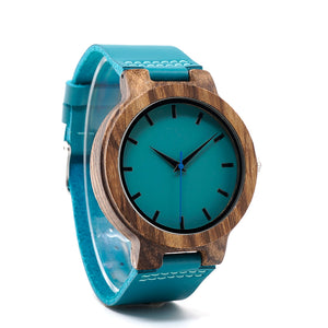 Blue Leather Wooden Watch