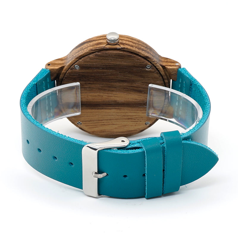 Blue Leather Wooden Watch