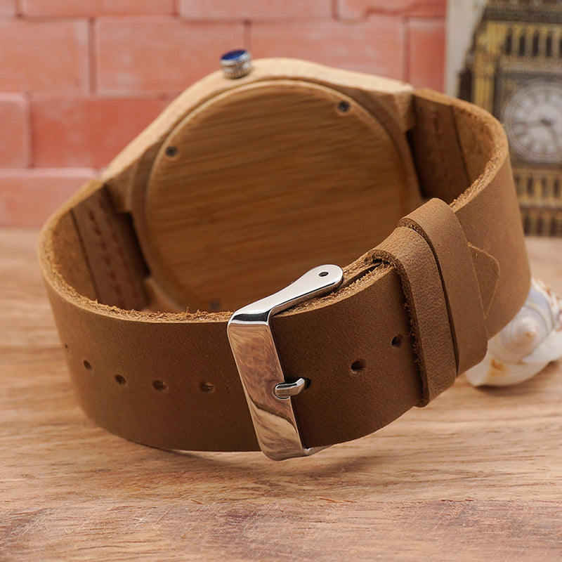 Khaki Leather Wooden Watch