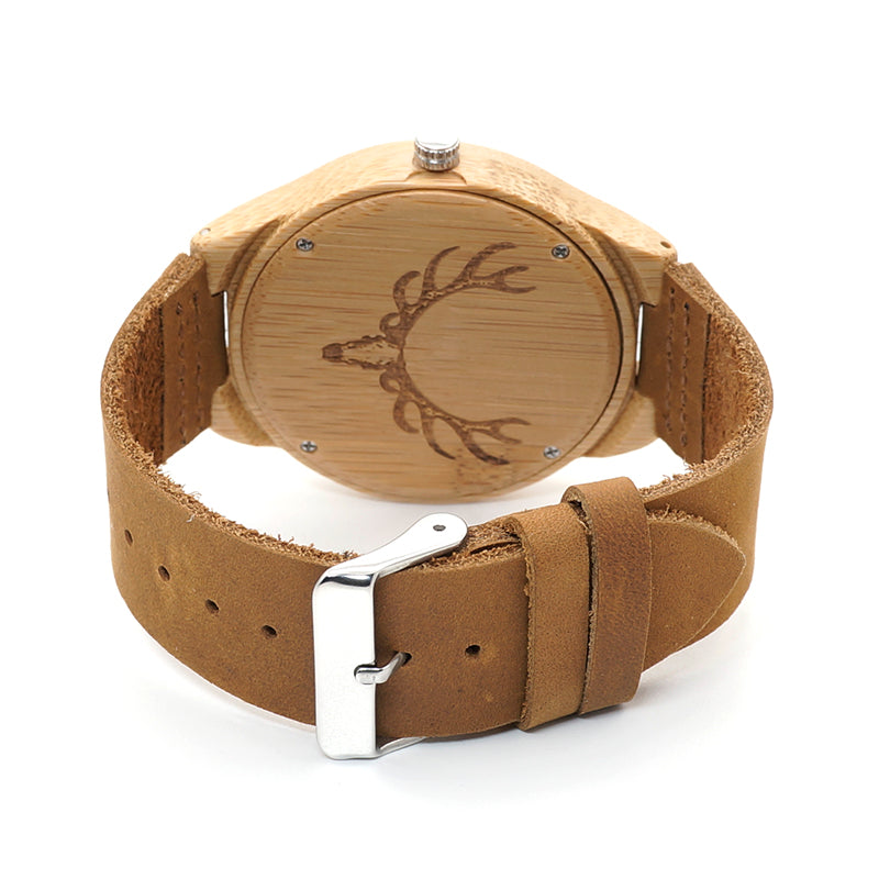 Deer Head Leather Wooden Watch