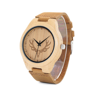 Deer Head Leather Wooden Watch