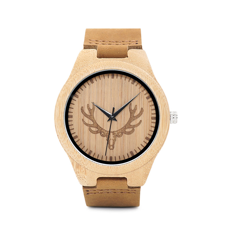 Deer Head Leather Wooden Watch