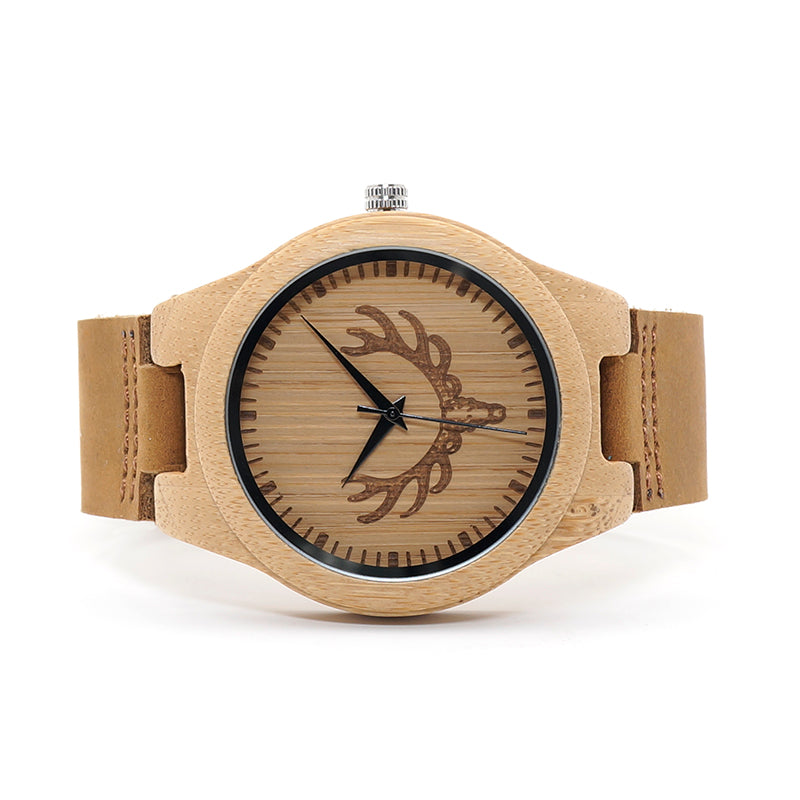 Deer Head Leather Wooden Watch