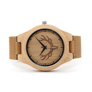 Deer Head Leather Wooden Watch