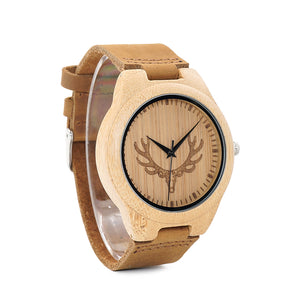 Deer Head Leather Wooden Watch