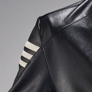 Triple Stripe Leather Jacket (Black & Blue)