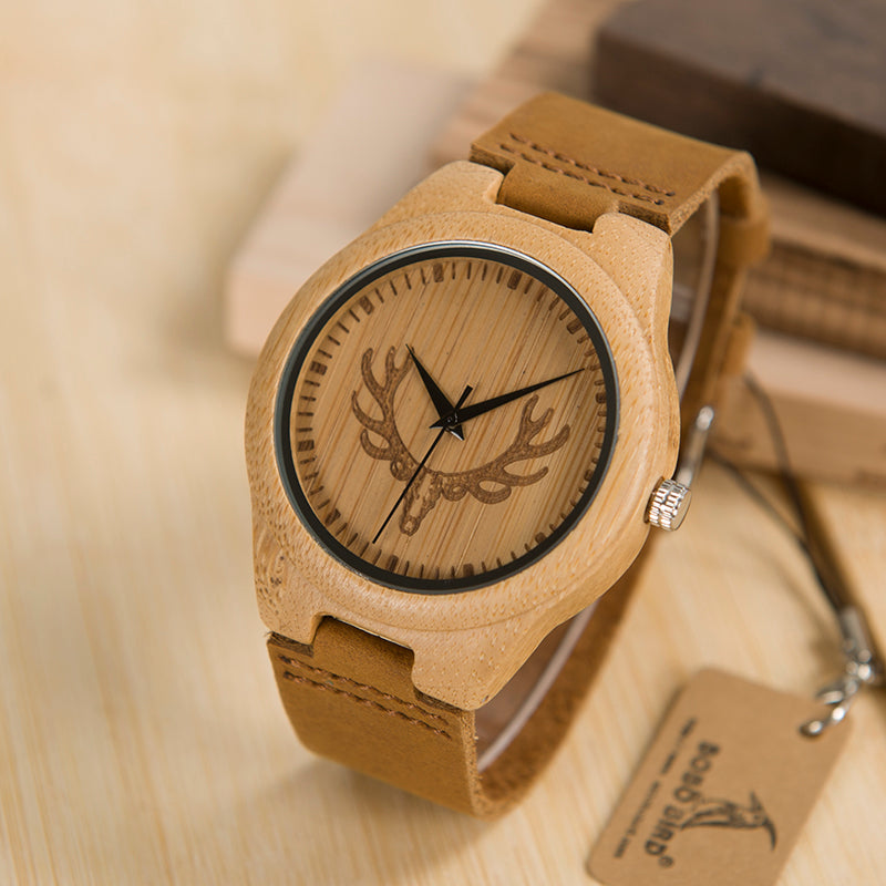 Deer Head Leather Wooden Watch