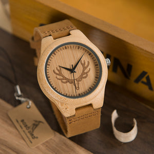 Deer Head Leather Wooden Watch