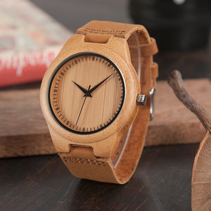 Khaki Leather Wooden Watch