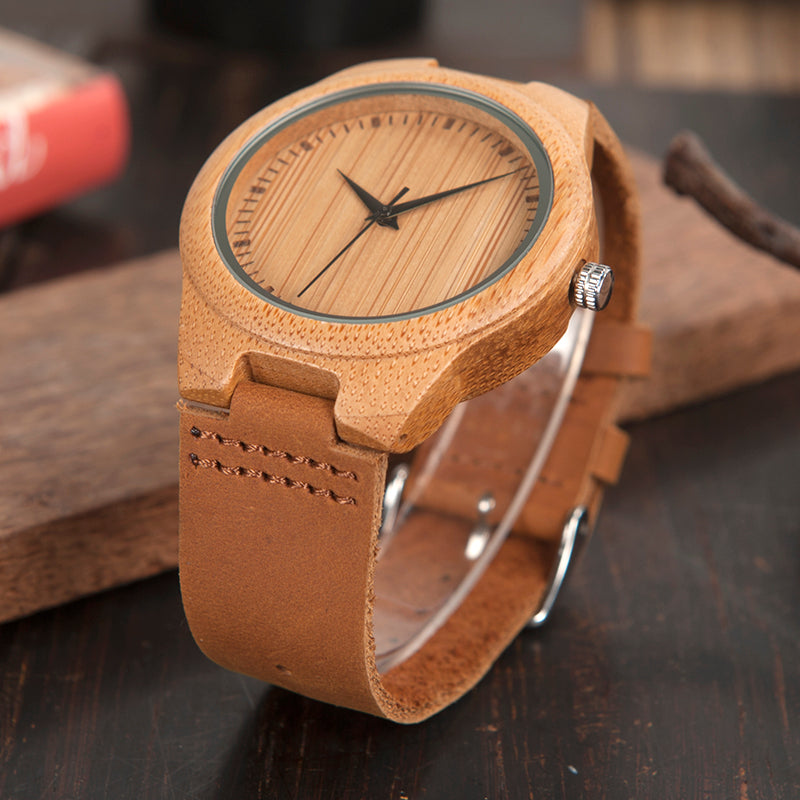 Khaki Leather Wooden Watch