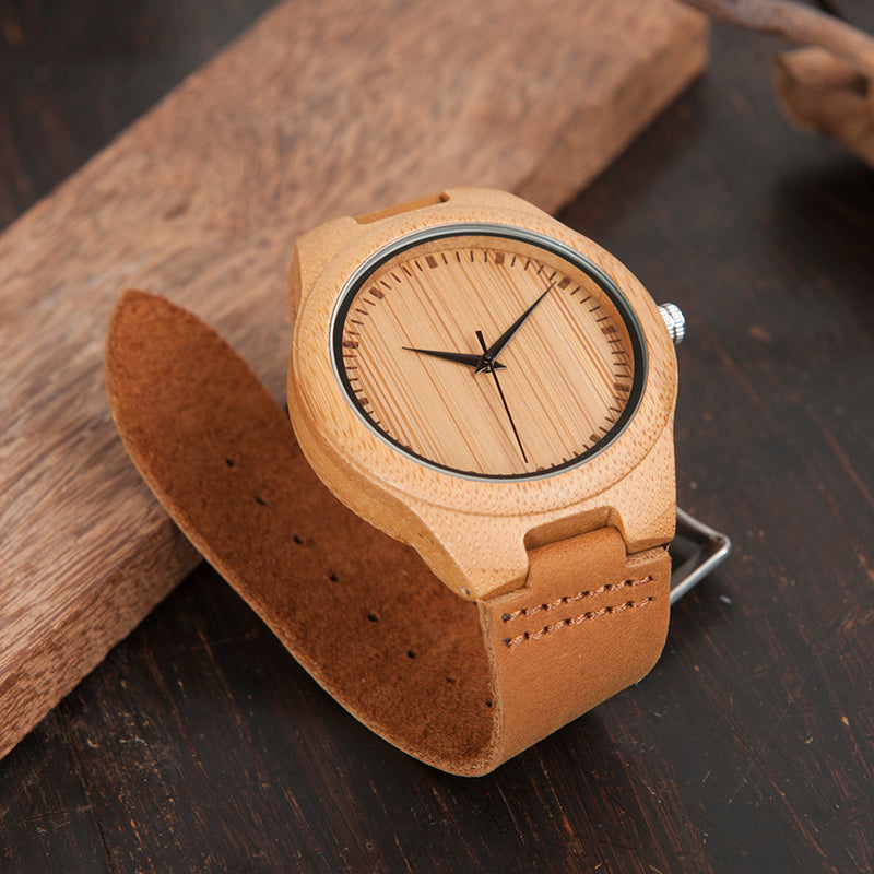 Khaki Leather Wooden Watch