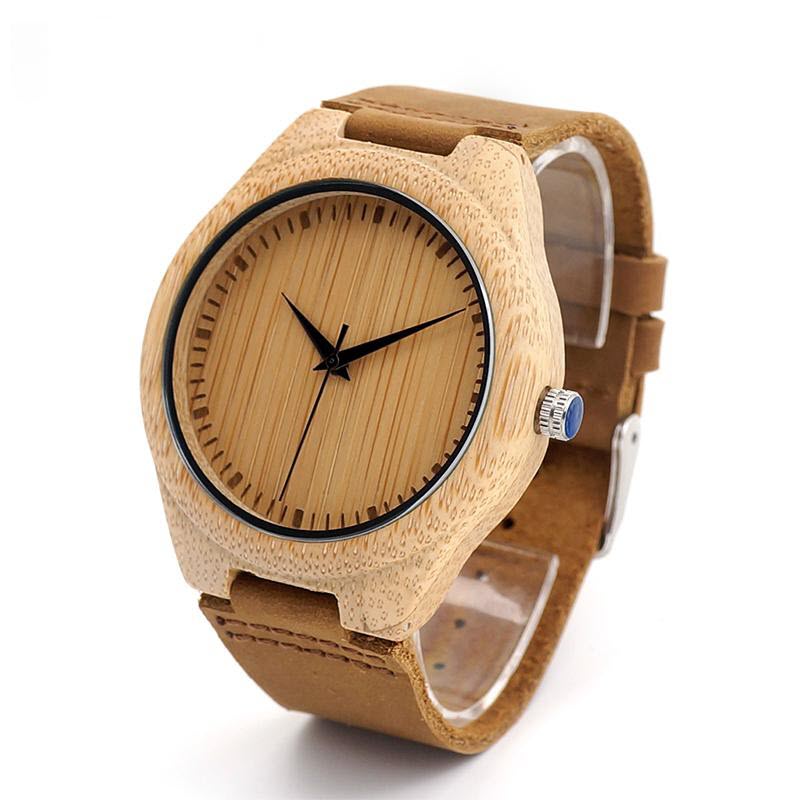 Khaki Leather Wooden Watch