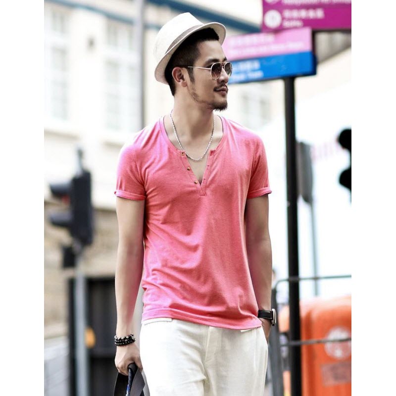 V-Neck Buttons T-Shirt