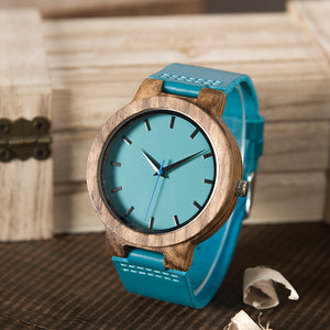 Blue Leather Wooden Watch