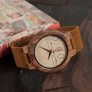 Zebra Leather Wooden Watch